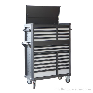 Armoire mobile robuste à 22 tiroirs noir et gris pour ateliers et garages